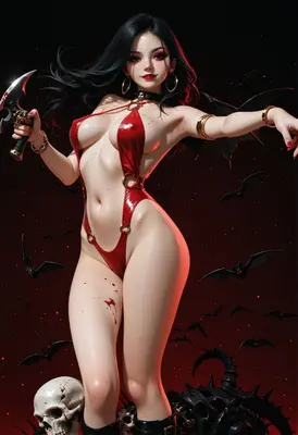 Seductive Vampire Huntress with Bloodied Blade