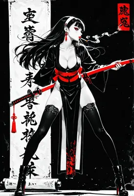 Deadly Beauty with Red Katana