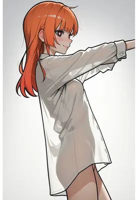 Playful Ginger Girl in Oversized Shirt
