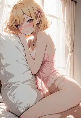 Blonde Girl in Pink Lingerie