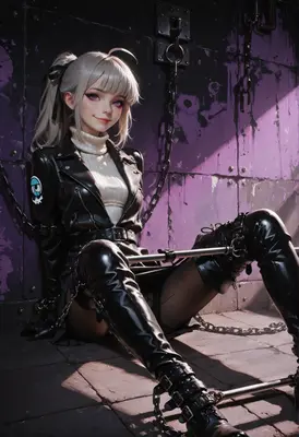 Chained Anime Girl in Leather Jacket