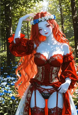 Red Haired Maiden in Floral Forest