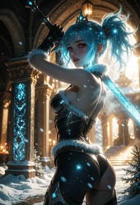 Frost Queen Warrior in Snowy Ruins