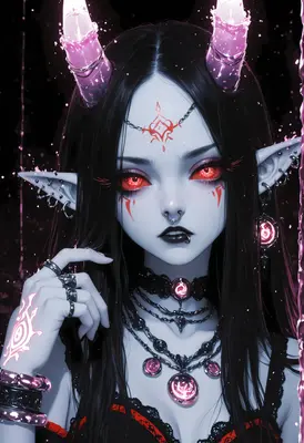 Gothic Demon Girl With Glowing Horns