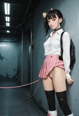 Anime Girl in Industrial Hallway