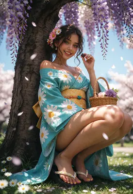 Spring Picnic Under Wisteria Trees