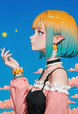 Dreamy Girl Reaching for Floating Stars