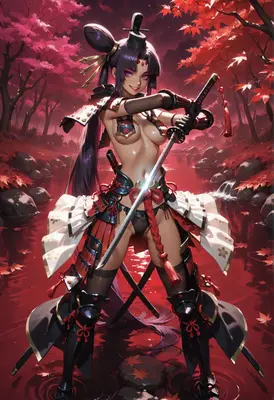 Samurai Warrior in Crimson Autumn Forest