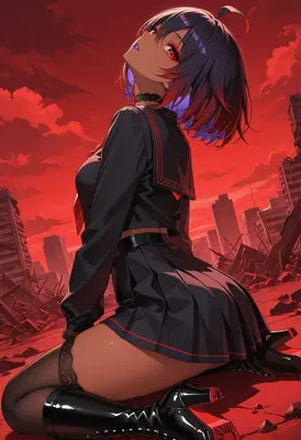 Dark Schoolgirl Amidst Urban Ruin