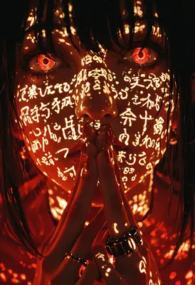 Glowing Kanji Ritual Portrait