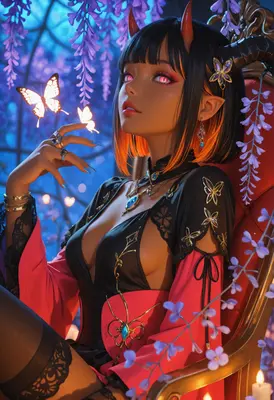 Demon Queen Amidst Wisteria Blooms
