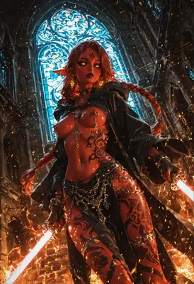 Fiery Demon Warrior in Gothic Cathedral