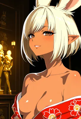 Golden Bunny Girl in Traditional Robe
