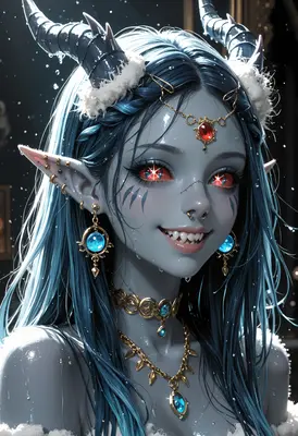 Glistening Blue Horned Elf Maiden