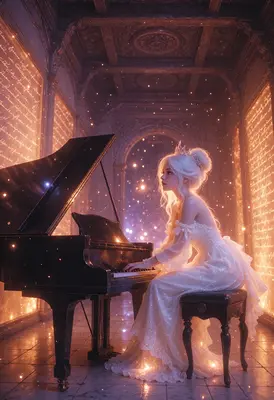 Princess Playing Piano in Enchanted Hall