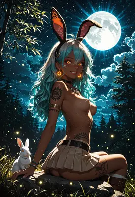 Moonlit Rabbit Girl in the Forest