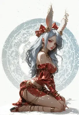 Ethereal Bunny Girl in Crimson Attire