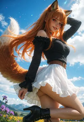 Radiant Fox Girl in Summer Meadow
