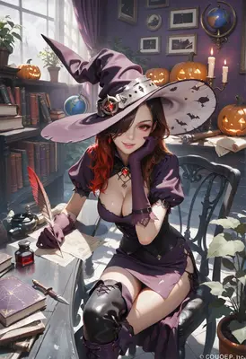 Enchanting Witch Writing Spells in Library