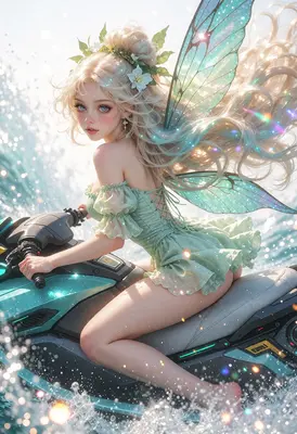 Fairy Riding a Turquoise Jet Ski