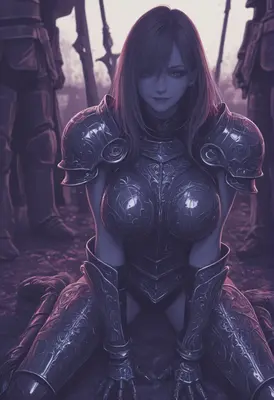Kneeling Knight in Ornate Dark Armor