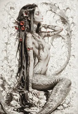 Serene Mermaid Among Floral Vines