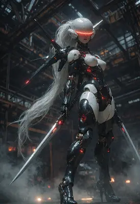 Cybernetic Warrior in Industrial Ruins