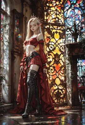 Ethereal Elf Queen in Crimson Garb