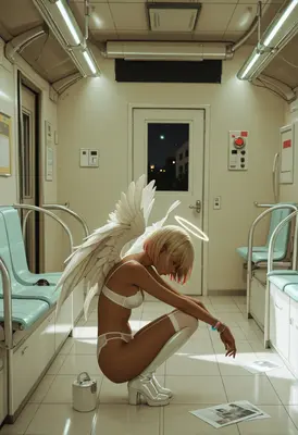 Fallen Angel Resting on Subway Train