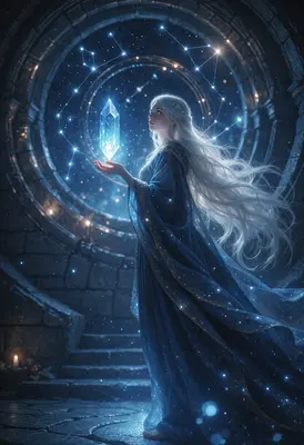 Starlight Sorceress Holding Arcane Crystal