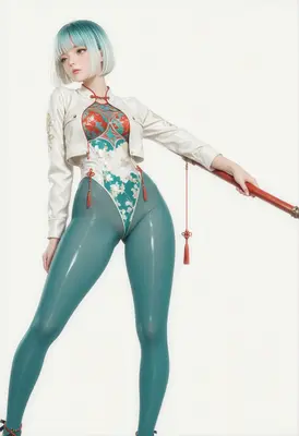 Modern Warrior in Traditional Floral Bodysuit