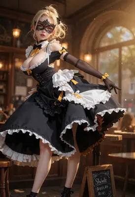 Elegant Maid in a Masquerade Mask