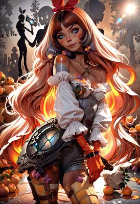 Steampunk Enchantress with Flowing Auburn Hair