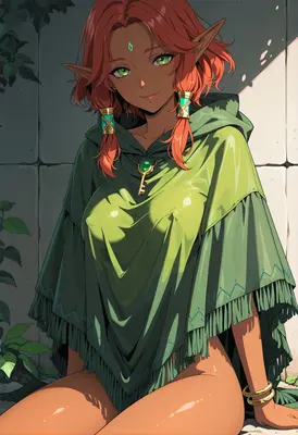 Sunlit Elf in Green Poncho