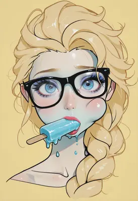 Blonde Girl Eating Blue Popsicle