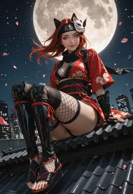 Kitsune Ninja Under the Full Moon