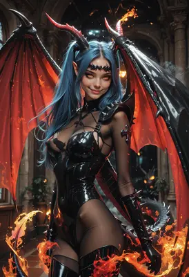 Fiery Succubus Queen in Dark Armor