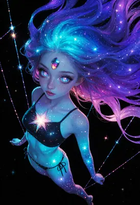Celestial Being With Glowing Nebula Hair