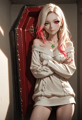 Vampire Beauty Resting by Coffin