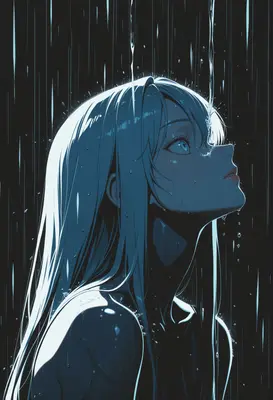 Girl Standing Beneath The Heavy Rain