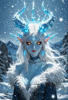 Ethereal Ice Queen of Snowy Peaks