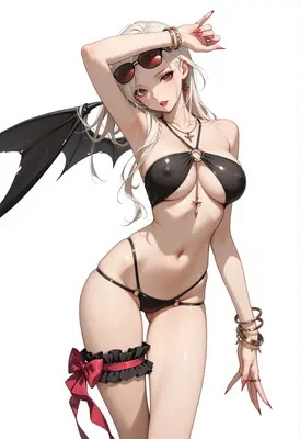 Stylish Succubus in Minimalist Black Bikini