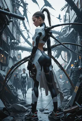 Cyborg Sentinel in Dystopian Ruins