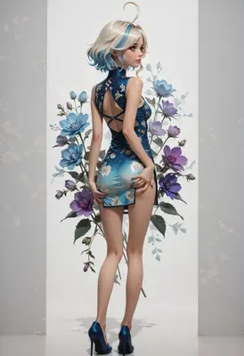 Blossom in a Blue Qipao
