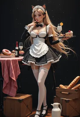 Charming Cat Maid Serving Sweet Treats