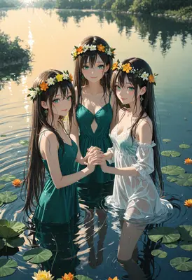Three Sisters in a Sunlit Pond