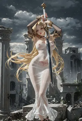 Warrior Maiden in Ruined Temple