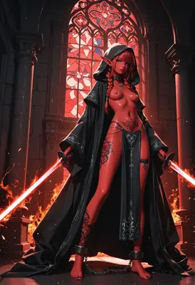 Red Demon Warrior in Gothic Chapel