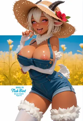 Playful Goat Girl in Summer Field