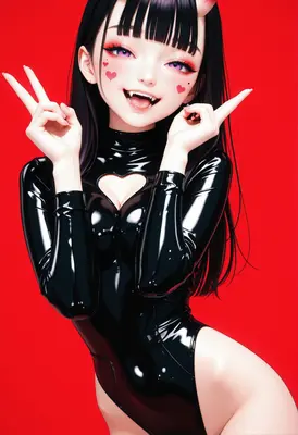 Playful Oni Girl in Latex